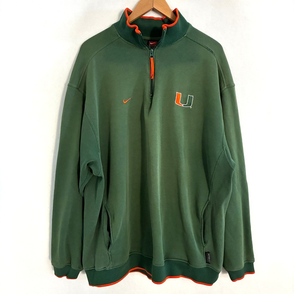 Nike‎ Team University Miami Hurricanes Pullover XXL 1/4 Zip Sweater Canes Preppy